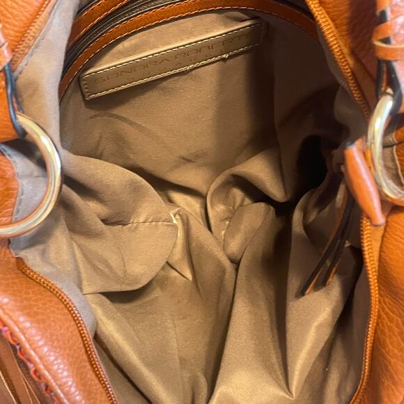 Sondra Roberts Squared Boho Hobo Bag Brown & Orange Multicolor Tassel Braided - Picture 9 of 15